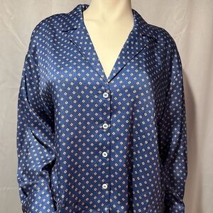 Zara Satin Blue Print Blouse, Office Casual Size M